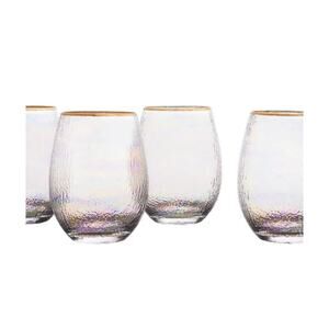 Celine Gold Stemless Wine Goblets, Set of 4 Iridescent NEW 16 ounces